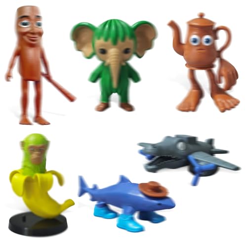 JIASHA Tung Tung Tung Tung Sahur-Figur,Italian Brainrot Figuren 6er Set,3D Printed Tralalero Tralala Figur,Sammel-Actionfiguren, Shark,AFFE & Mehr, Für Fans Von Kollektionsdekoration von JIASHA