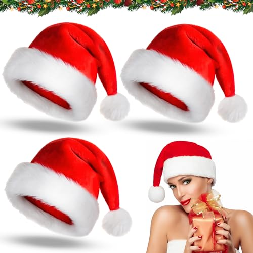 JIASHA Weihnachtsmütze, 3 Stück Nikolausmütze Plüsch Weihnachtsmütze Rot Santa Mütze Weihnachten Hüte Kuschelweich & Angenehm, für Neujahr Festliche Weihnachtskostüm Party (Erwachsene) von JIASHA