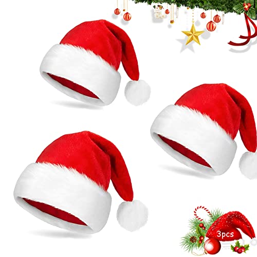 JIASHA 3 Stück Weihnachtsmütze, Nikolausmützen Weihnachtsmann,Plüsch Weihnachtsmütze,Rot Weihnachten Hüte,für Weihnachten,neues Jahr Unisex Warme Verdickt Party Weihnachten Hüte (3pcs Erwachsener) von JIASHA
