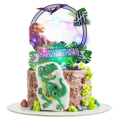 Tortendeko Dinosaurier,LED Acryl Tortendeko Kindergeburtstag,Party Kuchen Deko,Cartoon figuren Cake Topper,Kuchen Deko Junge Mädchen,für Party Dekoration Kinder Torten Deko (E) von JIASHA