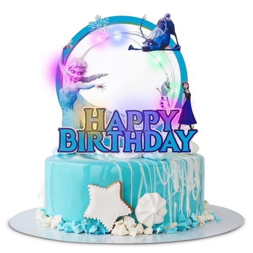 Tortendeko Frozen,LED Acryl Tortendeko Kindergeburtstag,Frozen Party Kuchen Deko,Happy Birthday Cartoon figuren Cake Topper,für Party Dekoration Kinder Torten Deko (B) von JIASHA