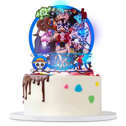 Tortendeko One Piece,LED Acryl Tortendeko Kindergeburtstag,One Piece Party Kuchen Deko,Happy Birthday Cartoon figuren Cake Topper, für Party Dekoration Kinder Torten Deko(C) von JIASHA