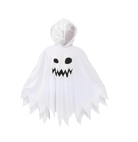 JIAWWAN Halloween Geister Umhang Weiß Kinder, Gespenster Kostüm, Halloween Kostüm Kinder Mädchen Geist, Ghost White Cape Costume, Geisterkostüm für Halloween Karneval Cosplay Party (XS, 3-4 Jahre) von JIAWWAN