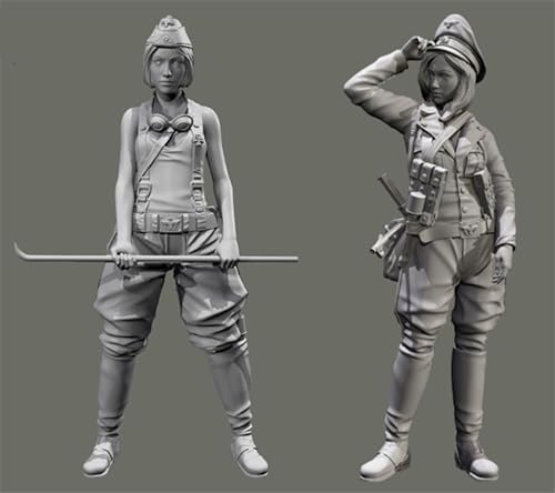 JICHENJIAN 1/35 WWII Soldatinnen Bausatz aus Resin Unbemalt und unmontiert Resin Modell (2 Personen) //Q9F3g9 von JICHENJIAN