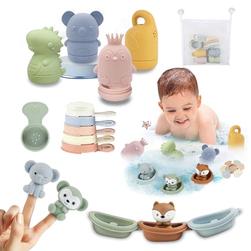 Badewannenspielzeug, 16 Stück Baby Badespielzeug Silikon Wasserspielzeug Kinder mit Spritztiere Fingerpuppen Boote Badelöffeln, Wasserspielzeug Baby Feiertags Badewannenspielzeug, 16 Stück Baby Badespielzeug Silikon Wasserspielzeug Kinder mit Spritztiere Fingerpuppen Boote Badelöffeln, Wasserspielzeug Baby Feiertags von JIDAYOEU