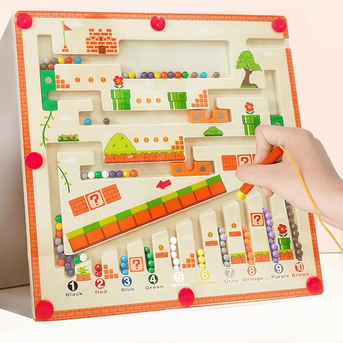 Montessori Spielzeug Magnetspiel Labyrinth ab 3 4 5 Jahre, Geschenk Mädchen Junge Kind Jahre Sortierspiel Holz Zahlen und Farben Lernspielzeug, Magnet Spielzeug Kinder Motorikspielzeug Sortierspiel von JIDAYOEU