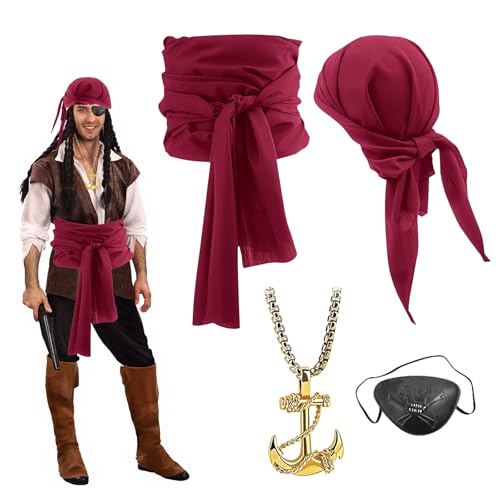4 Stück Piraten Accessoires Set, Piraten Stirnband Taillengürtel, Augenklappe Pirat, Anker-Anhänger, Mittelalter Piratenkostüm Zubehör Set für Karneval Halloween-Piratenparty Kinder Frauen Männer 4 Stück Piraten Accessoires Set, Piraten Stirnband Taillengürtel, Augenklappe Pirat, Anker-Anhänger, Mittelalter Piratenkostüm Zubehör Set für Karneval Halloween-Piratenparty Kinder Frauen Männer von JIEBAO