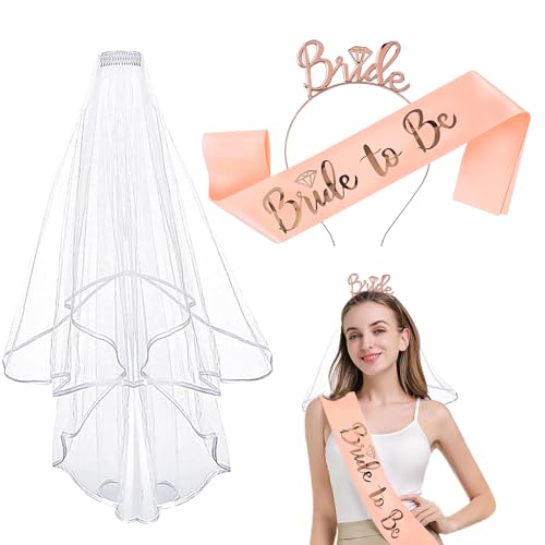 Braut Schärpe Schleier Tiara, Braut to Be und Team Bride Schärpe Set, Braut Schärpe Schleier Rosegold Stirnband Accessoires, Bride to Be Schärpe und Schleier für Bachelorette Party Braut Schärpe Schleier Tiara, Braut to Be und Team Bride Schärpe Set, Braut Schärpe Schleier Rosegold Stirnband Accessoires, Bride to Be Schärpe und Schleier für Bachelorette Party von JIEBAO