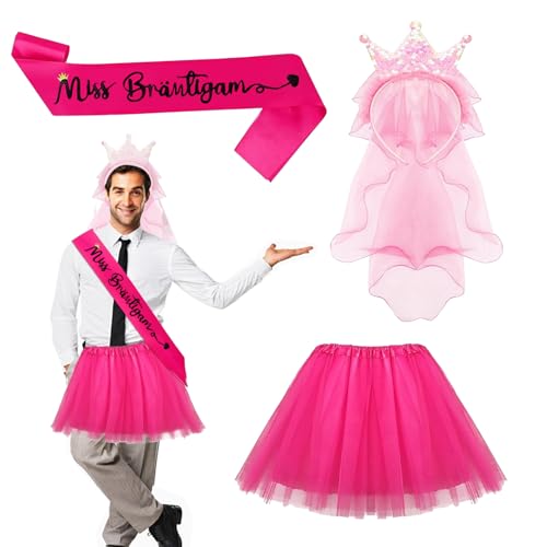 JIEBAO JGA Männer Kostüm Set, 3 Stück Junggesellenabschied männer kostüm Mit Schärpe, Krone, Tütü herren, für junggesellenabschied männer Hochzeit Deko von JIEBAO