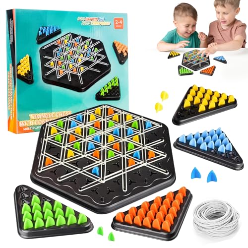 Triggle Spiel mit Gummibänder, Dreieck Schach, Triggle Geometrisches Schachspiel, Chain Triangle Chess Game, Brettspiele Dreieck für Familientreffen für Kinder und Erwachsene von JIEBAO