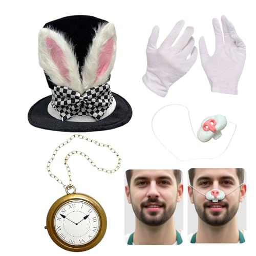JIEBWCHA Hasenkostüm Zubehör Set - Plüschhut Mit Hasenohren Für Karneval Halloween Ostern | 4-teiliges Set Für Kostüme Erwachsene JIEBWCHA Hasenkostüm Zubehör Set - Plüschhut Mit Hasenohren Für Karneval Halloween Ostern | 4-teiliges Set Für Kostüme Erwachsene von JIEBWCHA