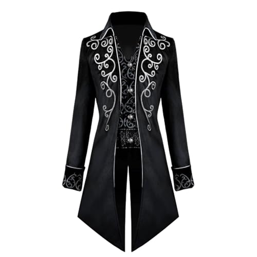 JIEBWCHA Herren Mittelalterlicher Steampunk-Frack – Stickerei Vintage Gothic Steampunk | Steampunk Vintage Frack, Piratenjacke, Renaissance-Mantel, Steampunk-Jacke für Herren, Schwarz, XXL JIEBWCHA Herren Mittelalterlicher Steampunk-Frack – Stickerei Vintage Gothic Steampunk | Steampunk Vintage Frack, Piratenjacke, Renaissance-Mantel, Steampunk-Jacke für Herren, Schwarz, XXL von JIEBWCHA
