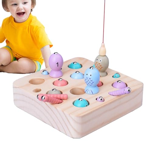JIEBWCHA Magnetisches Angelspiel | Holzspielzeug Zum Fische Angeln - Lernspielzeug ab 2 Jahre mit Interaktiven Aktivitäten für Mädchen & Geburtstag Weihnachten Kindergarten Zuhause von JIEBWCHA
