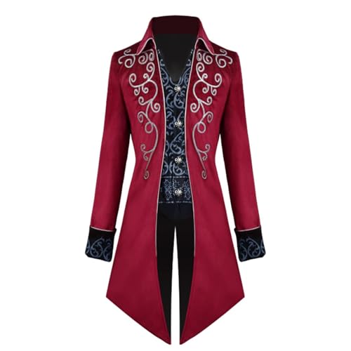 JIEBWCHA Mittelalterlicher Steampunk-Frack für Herren – Stickerei Vintage Gothic Steampunk | Steampunk Vintage Frack Piratenjacke Renaissance Mantel Steampunk Jacke für Herren, rot, S JIEBWCHA Mittelalterlicher Steampunk-Frack für Herren – Stickerei Vintage Gothic Steampunk | Steampunk Vintage Frack Piratenjacke Renaissance Mantel Steampunk Jacke für Herren, rot, S von JIEBWCHA