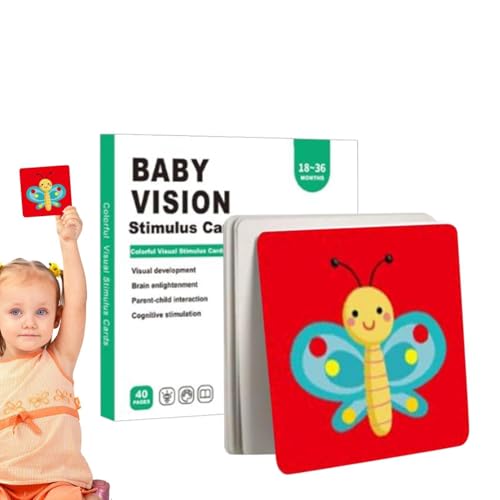 JIEBWCHA Visuelle Stimulationskarten, Baby -Visualstimulationskarten - Kleinkind -Aktivitätskarten | Frühe pädagogische visuelle sensorische Stimulation Lernaktivität Flitzer für Kinder 0-3 von JIEBWCHA