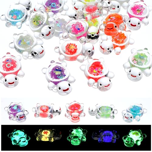 JIEYAO 20 Stück Mini Leuchtende Schildkröten Harz,Bunt Kleine Schildkröte Mit Pailletten,3cm DIY Mini Figuren Turtles Small Meerestiere für Topfdekoration Garten Landschaft Puppenhaus(3cm) von JIEYAO