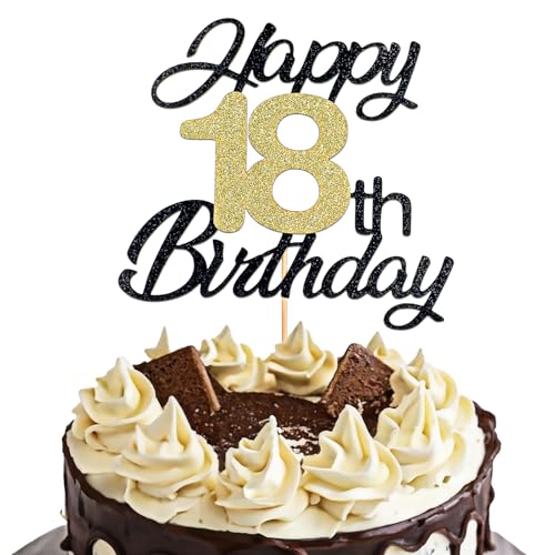 JIEYAO Torten Deko 18 Geburtstag,Glitzer Tortendeko Geburtstag Alles Gute zum Geburtstag 18 Cake Topper 60th Birthday Kuchendeko 18 Geburstagstorte Deko Gold Schwarz Frauen Männer JIEYAO Torten Deko 18 Geburtstag,Glitzer Tortendeko Geburtstag Alles Gute zum Geburtstag 18 Cake Topper 60th Birthday Kuchendeko 18 Geburstagstorte Deko Gold Schwarz Frauen Männer von JIEYAO