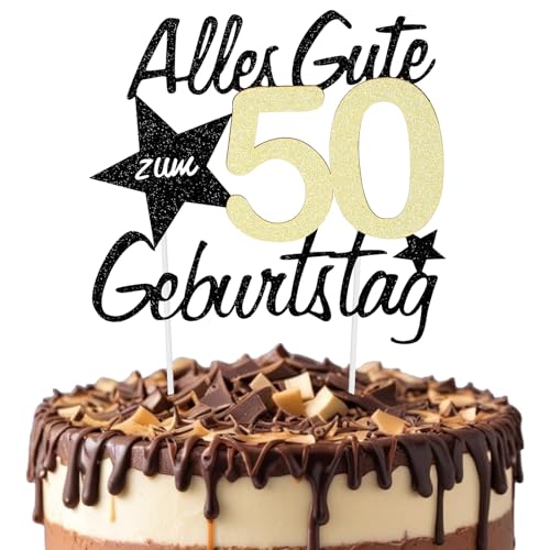 JIEYAO Torten Deko 50 Geburtstag,Glitzer Tortendeko Alles Gute zum Geburtstag 50 Cake Topper 50th Birthday Kuchendeko 50. Geburstagstorte Deko Gold Schwarz Frauen Männer(50) von JIEYAO