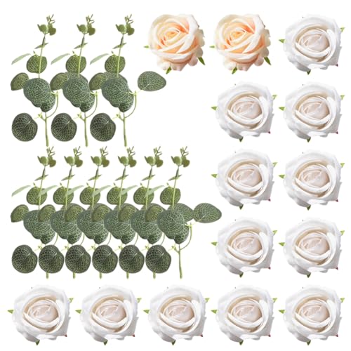 23 Stück Eukalyptus und Blume Hochzeit Kuchen Dekorationen Geburtstag Kuchen Blumenarrangements Topper Boho Floral Cake Toppers Jahrestag Kuchen Dekorieren Blumen Künstliche Rosen Blätter für Taufe von JIHUOO