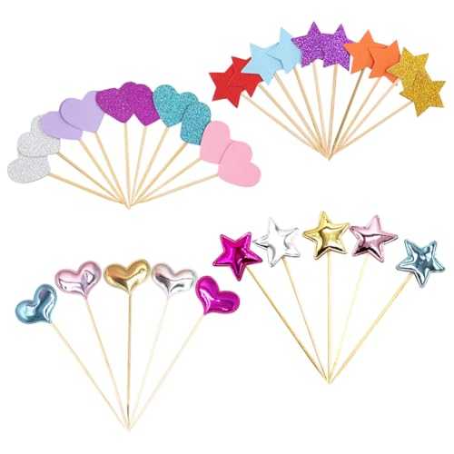 30 Stück glitzernde Herz-Stern-Cupcake-Topper, herzförmige Hochzeits-Cupcake-Picks, Geburtstagstortenaufsätze, Sterne, Brautparty, Kuchenspieße, Babyparty, Essen, Zahnstocher, bunte Kuchendekorationen 30 Stück glitzernde Herz-Stern-Cupcake-Topper, herzförmige Hochzeits-Cupcake-Picks, Geburtstagstortenaufsätze, Sterne, Brautparty, Kuchenspieße, Babyparty, Essen, Zahnstocher, bunte Kuchendekorationen von JIHUOO