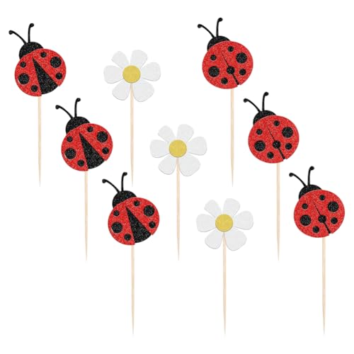 Cupcake-Aufsätze mit Marienkäfer-Motiv, glitzernde Blume, Cupcake-Aufsätze, Gartenmotive, Cupcake-Topper, Geburtstagsparty, Kuchendekoration, Babyparty, Dessert, 36 Stück Cupcake-Aufsätze mit Marienkäfer-Motiv, glitzernde Blume, Cupcake-Aufsätze, Gartenmotive, Cupcake-Topper, Geburtstagsparty, Kuchendekoration, Babyparty, Dessert, 36 Stück von JIHUOO