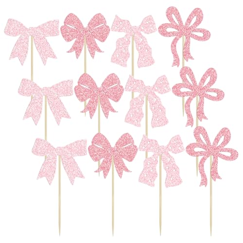 Cupcake-Topper mit glitzernder rosa Schleife, für Damen, Geburtstag, Brautparty, Cupcake-Pick-Topper, Mädchen, Babyparty, Dessert, Dekoration, Schleife, Kuchendekorationen für Junggesellinnenabschied Cupcake-Topper mit glitzernder rosa Schleife, für Damen, Geburtstag, Brautparty, Cupcake-Pick-Topper, Mädchen, Babyparty, Dessert, Dekoration, Schleife, Kuchendekorationen für Junggesellinnenabschied von JIHUOO