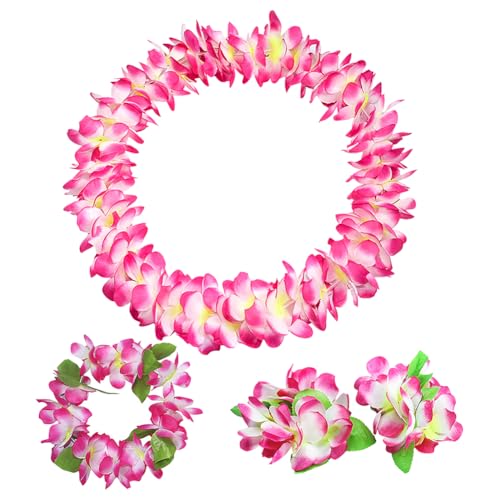 JIHUOO 4 Stück hawaiianische Leis Set Luau Party Halsketten Armband Stirnband Hawaii Thema Blume Halskette Hula Dance Zubehör Tropische Blume Leis Sommer Strand Party Dekorationen Rosa JIHUOO 4 Stück hawaiianische Leis Set Luau Party Halsketten Armband Stirnband Hawaii Thema Blume Halskette Hula Dance Zubehör Tropische Blume Leis Sommer Strand Party Dekorationen Rosa von JIHUOO