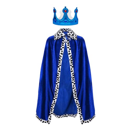 JIHUOO Blauer Königs-Umhang für Kinder, mit Königskrone, Mädchen, Königin, Prinzessinnen-Umhang, mittelalterlicher König, Gewand, Kinderkostüm, Zubehör, Halloween, Verkleiden für Kinder, 100–145 cm JIHUOO Blauer Königs-Umhang für Kinder, mit Königskrone, Mädchen, Königin, Prinzessinnen-Umhang, mittelalterlicher König, Gewand, Kinderkostüm, Zubehör, Halloween, Verkleiden für Kinder, 100–145 cm von JIHUOO