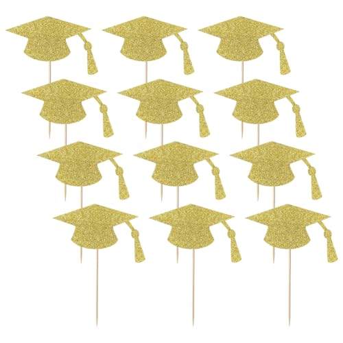 JIHUOO Cupcake-Topper mit Glitzer-Motiv, für Abschlussfeier, Party, Cupcake-Picks, Dessert-Aufsatz, Lebensmittel, dekorative Zahnstocher, Junggesellenhut, Kuchendekorationen, goldfarben, 48 Stück JIHUOO Cupcake-Topper mit Glitzer-Motiv, für Abschlussfeier, Party, Cupcake-Picks, Dessert-Aufsatz, Lebensmittel, dekorative Zahnstocher, Junggesellenhut, Kuchendekorationen, goldfarben, 48 Stück von JIHUOO