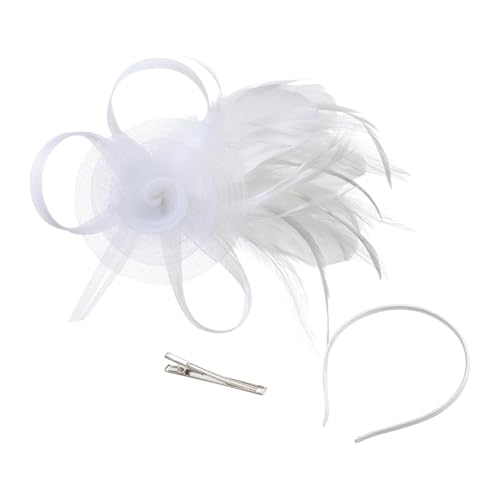 JIHUOO Fascinator aus Tüll und Feder, für Teepartys, Kopfschmuck, Cocktail-Fascinator, Haarspange, schick, elegant, Weiß JIHUOO Fascinator aus Tüll und Feder, für Teepartys, Kopfschmuck, Cocktail-Fascinator, Haarspange, schick, elegant, Weiß von JIHUOO