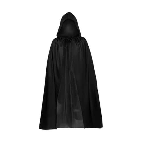 JIHUOO Schwarzer Kapuzenumhang für Erwachsene, langer Halloween-Robe, Kostüm, Umhang Rollenspiel, Cosplay, Party, Umhang, Zauberer, Vampirumhang von JIHUOO
