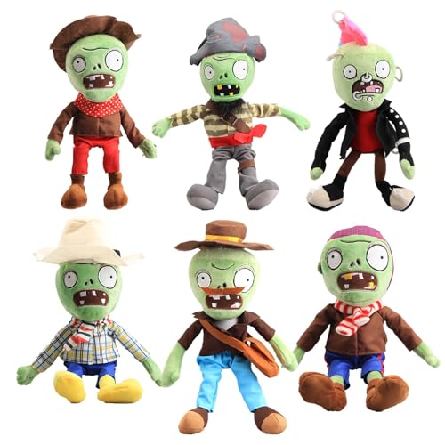 JIIENO 6 Stück Plüschtier Zombies Plüsch Spielzeug Puppen Katze Grün Cowboy Pirate Zombie Kuscheltiere Stofftier von JIIENO