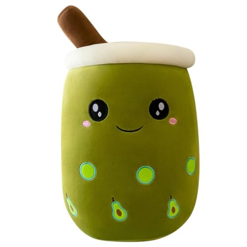 JIIENO Bubble Tea Plüschtier, 24CM Boba Kuscheltier Milchtee Teetasse Kissen Gefüllte Plüsch Spielzeug Obst PlüschKissen Weiches Schlafkissen Geburtstagsgeschenk, Avocado lächeln von JIIENO
