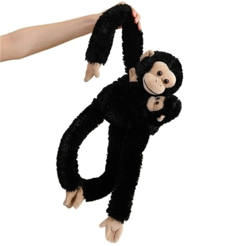 JIIENO Hängender Schimpanse Plüsch, Süßes Kuscheltier Weiches Stofftier Langarm Gorilla Mama Mit Babypuppe Plüschtier Für Die Heimdekoration(Black) von JIIENO