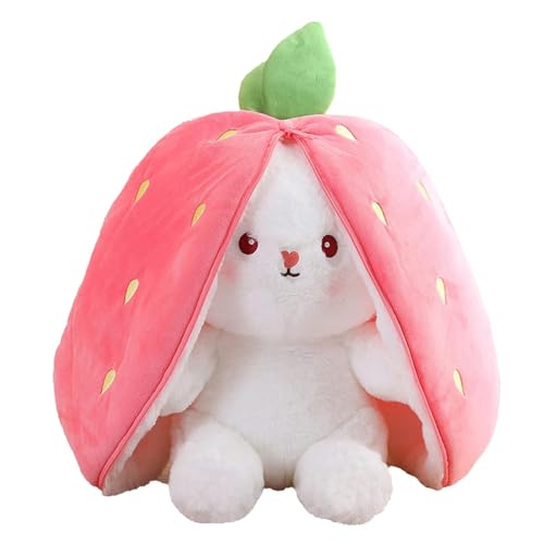 JIIENO Rabbit Hide Hide, Stuffed Rabbit with Carrots and Strawberries, Plush Toy Rabbit, Rabbit Doll, Rabbit Plush, Soft Plush Rabbit Toy (Strawberry, 25 cm) von JIIENO