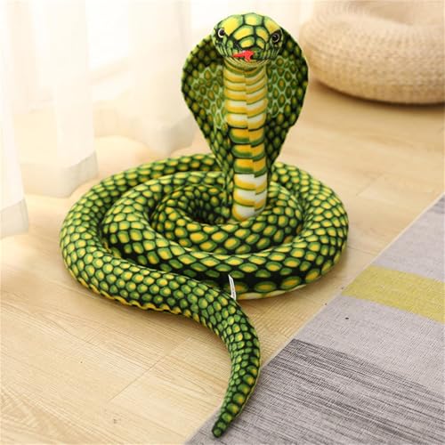 JIIENO Schlange Kuscheltier, Plüsch Spielzeug, Realistische Kobra Plüschtier, Schlange Stofftier für Geburtstag Party Prank Requisiten (80 cm,Grün) von JIIENO