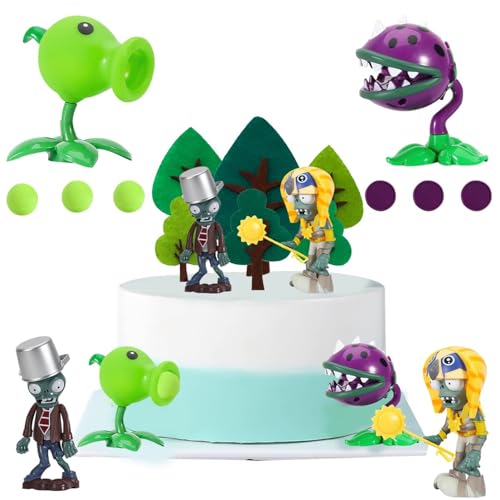 Tortenfiguren Kindergeburtstag, FainFun 4 Stück Mini Tortendeko Pflanzen und Zombies, Cupcake Topper Figuren Set, Cartoons Kuchen Dekoration Figuren für Kinder von JIIENO