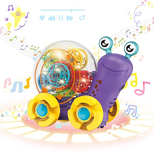 JIJICZ Elektrisches Schneckenspielzeug Musikalisch Leuchtend mit transparentem Zahnrad Lernspielzeug für Kinder Batterien Nicht enthalten von JIJICZ