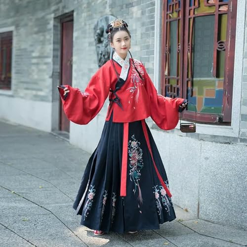 JIMINISO Hanbok Damenjacke mit Blumenüberkreuzungskragen, Oberjacke und Rock, Vintage, klassisch, manuell, Nähen, Ming-Dynastie, Hanfu-Kostüm von JIMINISO