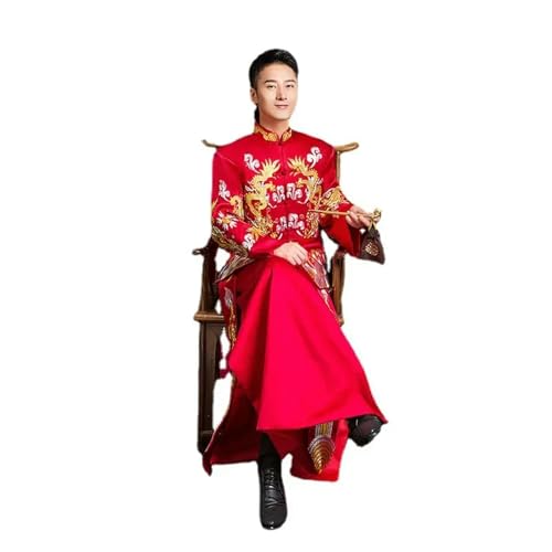 JIMINISO Moderner, verbesserter chinesischer traditioneller Drachenstickerei, langer Bräutigam, Cheongsam-Anzug, Retro-Stil, stilvoll, Marry Cheongsam von JIMINISO