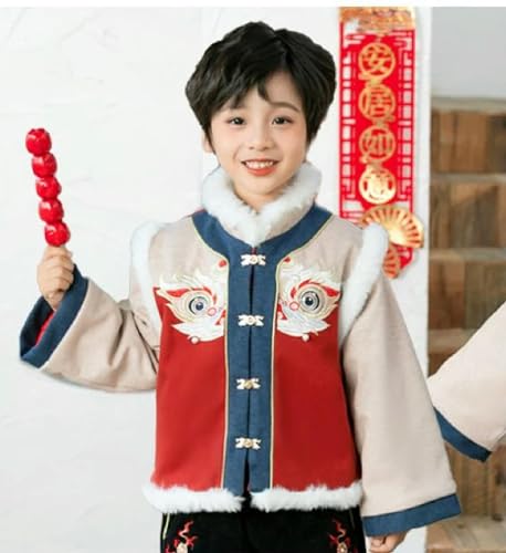 JIMINISO Tang-Anzug, warmer Wintermantel, Hose, flauschiger Rand, bestickt, Hanfu-Jacken-Set von JIMINISO
