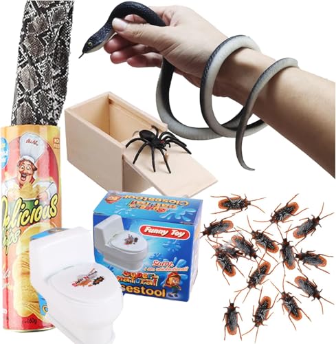 JIMITOP Prank Set: Realistische Gummischlangen, Fake Kakerlaken, Überraschungspider Box für April Fools Day, Halloween Party, Scherze und Fangbox - Kunststoff, Unisex, Teen, Adult von JIMITOP