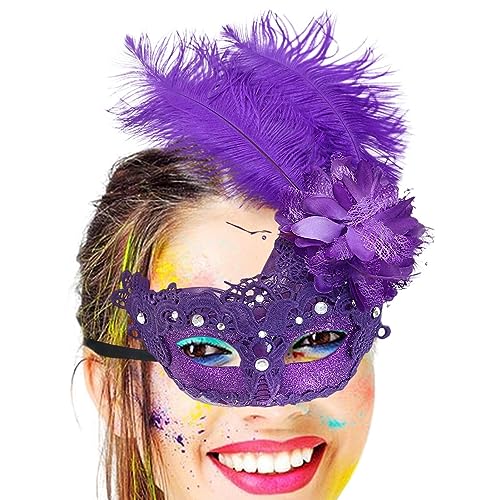 JINGAN Mardi Gras Feder Gesichtsbedeckung - Karneval Halbgesichtsbedeckung,Karneval-Outfit-Zubehör, Partyzubehör von JINGAN