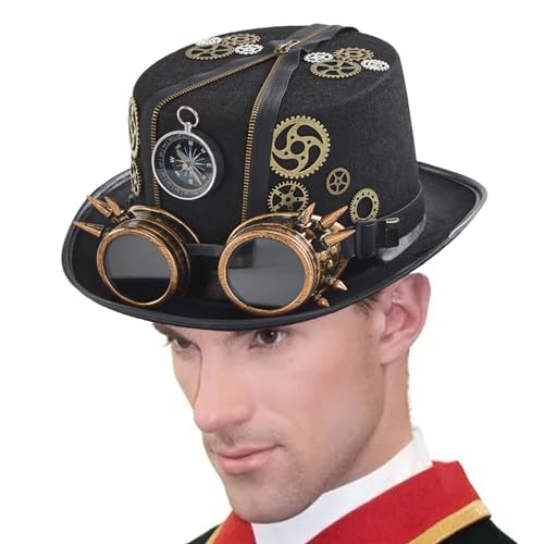 JINGAN Steampunk-Hüte für Herren, Steampunk-Hüte mit Brille, Gothic-Vintage-Kostüm, Kopfbedeckung mit abnehmbarer Brille, Zeitreisender, Kostüm, Steampunk-Zubehör für Halloween-Maskerade JINGAN Steampunk-Hüte für Herren, Steampunk-Hüte mit Brille, Gothic-Vintage-Kostüm, Kopfbedeckung mit abnehmbarer Brille, Zeitreisender, Kostüm, Steampunk-Zubehör für Halloween-Maskerade von JINGAN