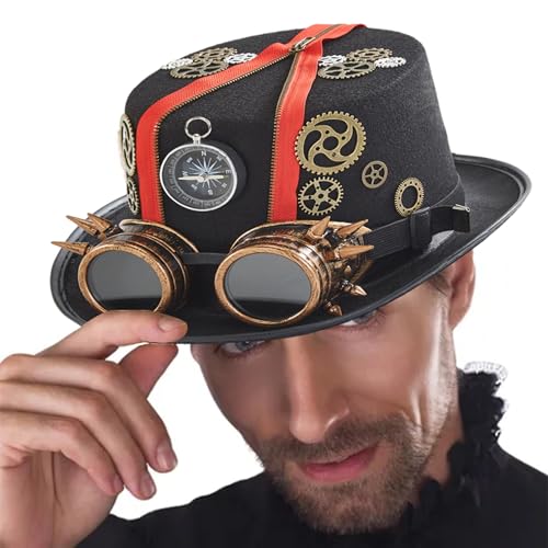 JINGAN Steampunk-Hüte für Herren, Steampunk-Hüte mit Brille, Gothic-Vintage-Kostüm, Kopfbedeckung mit abnehmbarer Brille, Zeitreisender, Kostüm, Steampunk-Zubehör für Halloween-Maskerade JINGAN Steampunk-Hüte für Herren, Steampunk-Hüte mit Brille, Gothic-Vintage-Kostüm, Kopfbedeckung mit abnehmbarer Brille, Zeitreisender, Kostüm, Steampunk-Zubehör für Halloween-Maskerade von JINGAN
