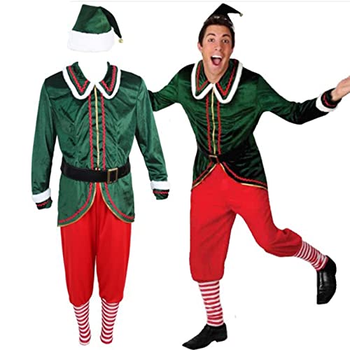 JINGAN Weihnachts Elf Kostüm | Lustiges Halloween Kostü Für Erwachsene | Weiches Santa Samt Kostü Set | Paare Weihnachtsbodysuit Für Weihnachtsfeier Und Cosplay von JINGAN