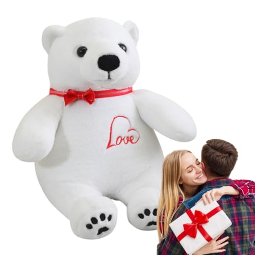 JINGLING Eisbär-Plüschtier, Eisbär-Plüschtier, weicher Teddybär | lustig, 9,45 Zoll (24,6 cm), niedlich, Plüschtiere aus Plüsch mit einem Bogen zum Umarmen von Kindern, von JINGLING