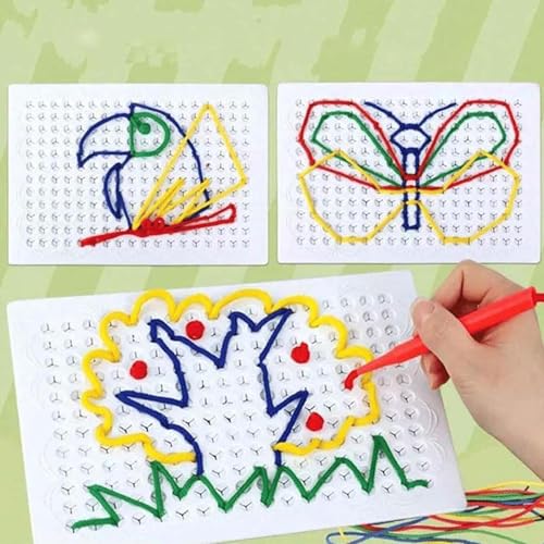 JINGLING Fädelspielzeug, Fadenbrett Für Kinder, interaktives Frühlern-Schnürspielzeug, Buntes Einfädelbrett Sensorische Aktivitäten, Fantasieentwicklung buntes Einfädelbrett von JINGLING