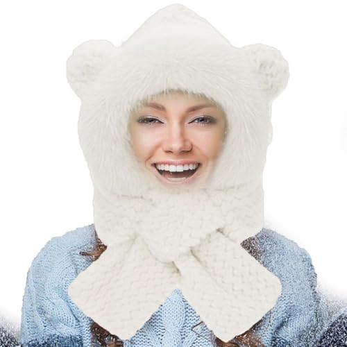 JINGLING Hasenhut, Bärenhut für Erwachsene, niedlicher Winterhut, Hasenohrenhut, Warmer Bärenschal, Plüschhut, Bärenkostüm, Bärenkapuze für Frauen, Jugendliche, von JINGLING