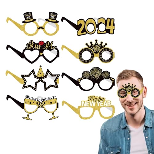JINGLING Neujahrsbrille, Papierbrille | 8 x Neujahrs-Sonnenbrille aus Papier | leichte Event-Brillenrahmen, Fotografie, Neujahrsdekorationen für die von JINGLING